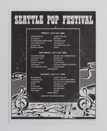 1969 Led Zeppelin The Doors Seattle Pop Festival Flyer Excellent 77