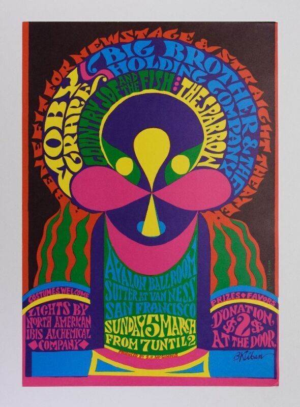 1967 Big Brother & The Holding Company A Benefit for Newstage and Straight Theatre Avalon Ballroom Poster Excellent 79