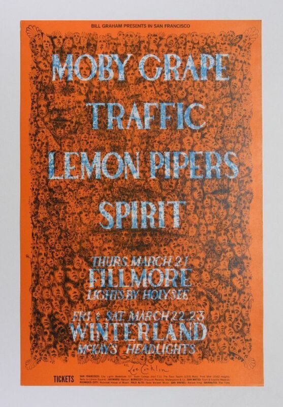1968 BG-112 Traffic Moby Grape Spirit Fillmore & Winterland Signed Conklin Poster Near Mint 87
