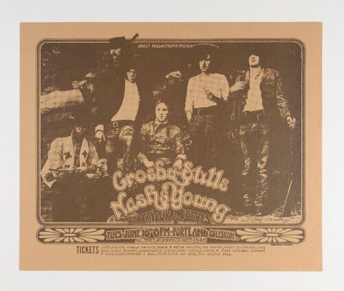 1970 Crosby Stills Nash Young Portland Coliseum Poster Excellent 79