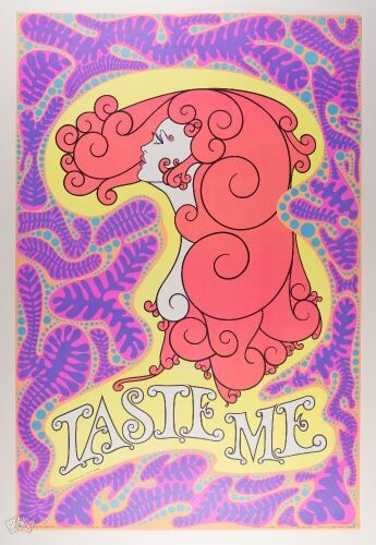 1969 Taste Me Rick Dempsey B. Bingham Blacklight Headshop Poster Mint 93