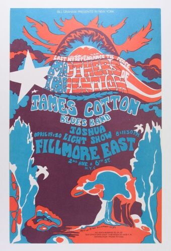 1968 FE-4 Frank Zappa and The Mothers James Cotton Fillmore East Poster Near Mint 81