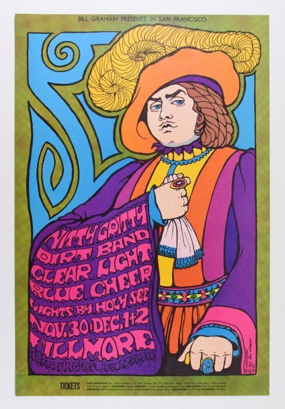 1967 BG-95 Blue Cheer Nitty Gritty Dirt Band Fillmore Auditorium Poster Excellent 79