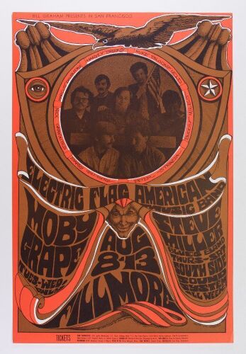 1967 BG-77 Electric Flag Moby Grape Steve Miller Fillmore Auditorium Poster Excellent 77