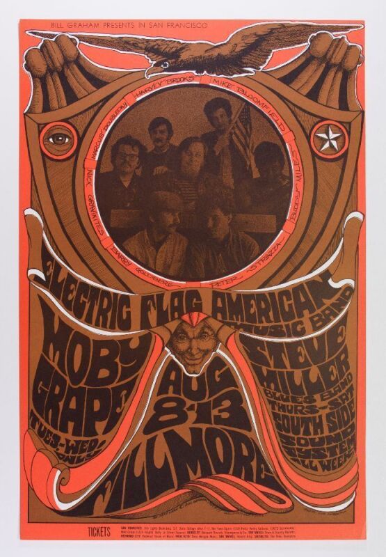 1967 BG-77 Electric Flag Moby Grape Steve Miller Fillmore Auditorium Poster Excellent 77