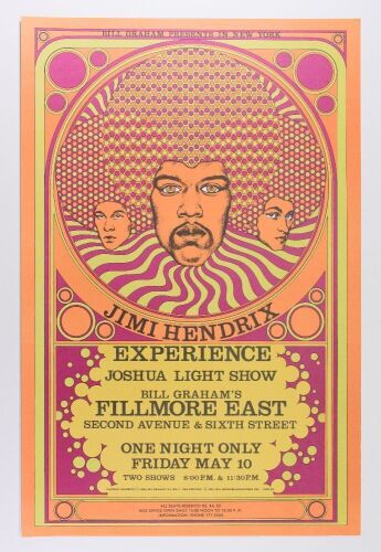 1987 AOR-2.90 Jimi Hendrix Fillmore East RP2 Poster Excellent 75