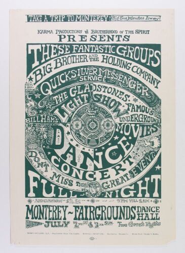 1966 AOR-3.33 Big Brother and the Holding Company Monterey Fairground Poster Fine 59