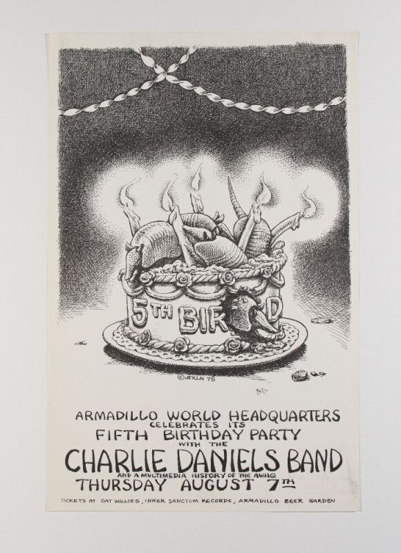 1975 Charlie Daniels Band Armadillo World Headquarters Austin Poster Near Mint 87