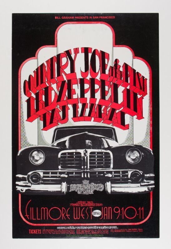 1969 BG-155 Led Zeppelin Country Joe Fillmore West Poster Excellent 79
