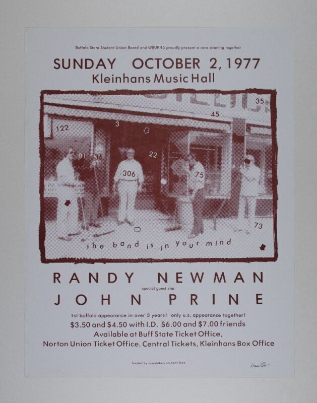 1977 Randy Newman John Prine Kleinhans Music Hall Buffalo Signed Elias Poster Near Mint 85