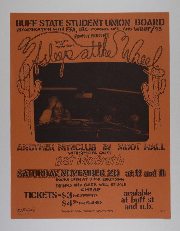 1977 Asleep at the Wheel Buffalo State College Moot Hall Niteclub Signed Elias Poster Excellent 77