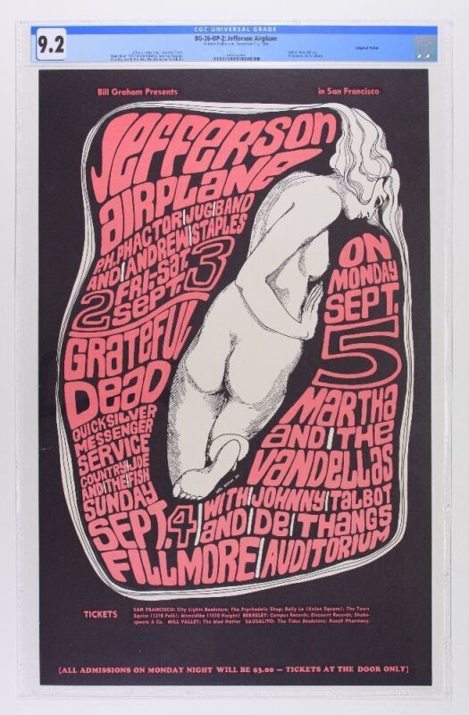 1966 BG-26 Jefferson Airplane Grateful Dead Fillmore Auditorium Poster CGC 9.2