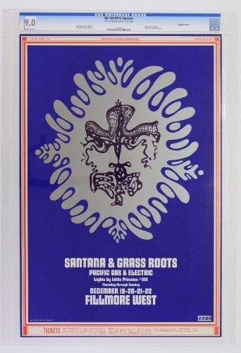 1968 BG-150 Santana Grass Roots Fillmore West Poster CGC 9.0