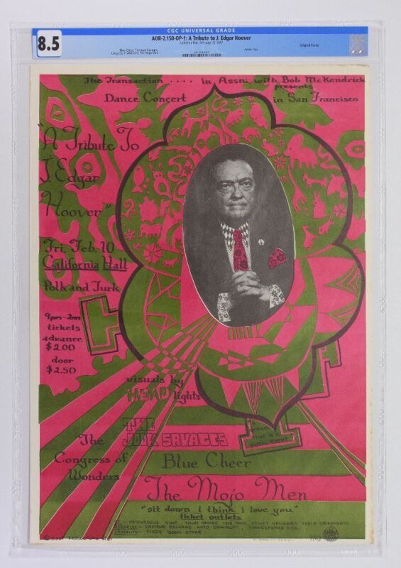 1967 AOR-2.150 Blue Cheer Tribute to J Edgar Hoover California Hall Poster CGC 8.5
