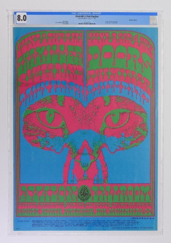 1967 FD-64 The Doors The Miller Blues Band Avalon Ballroom RP2 Poster CGC 8.0
