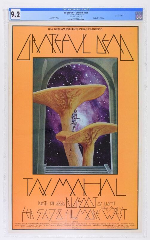 1970 BG-216 Grateful Dead Taj Mahal Fillmore West Signed Singer Poster CGC 9.2