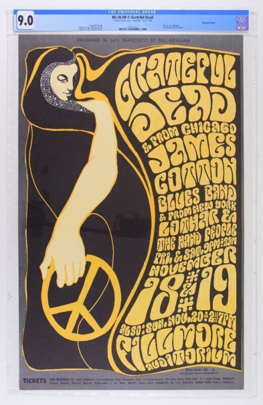 1966 BG-38 Grateful Dead James Cotton Fillmore Auditorium Poster CGC 9.0