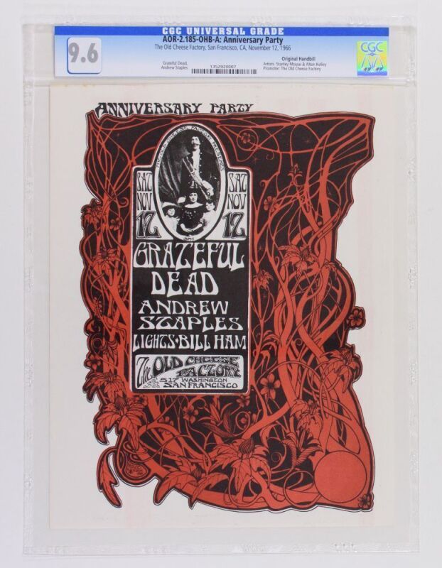 1966 AOR-2.185 Grateful Dead Andrew Staples The Old Cheese Factory Handbill CGC 9.6