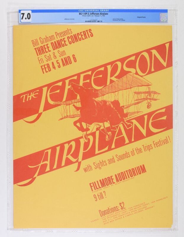 1966 BG-1 Jefferson Airplane Fillmore Auditorium Original Printing Poster CGC 7.0