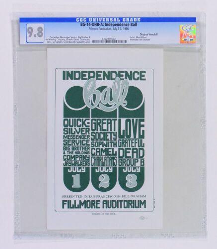 1966 BG-14 Grateful Dead Big Brother Independence Ball Fillmore Auditorium Handbill CGC 9.8