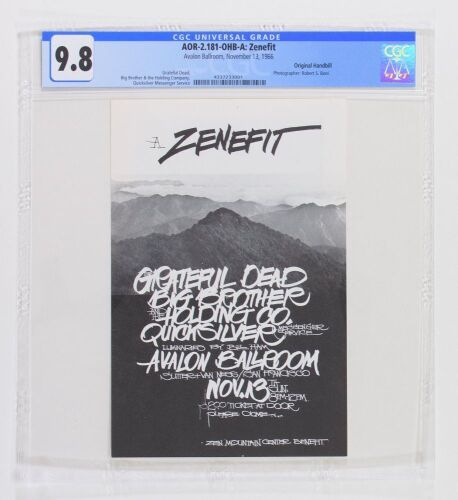 1966 AOR-2.181 Grateful Dead Big Brother Quicksilver Avalon Ballroom Zenefit Handbill CGC 9.8