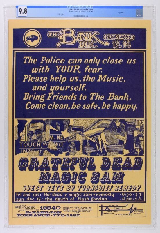 1968 AOR-3.92 Grateful Dead Magic Sam The Bank Torrance Poster CGC 9.8