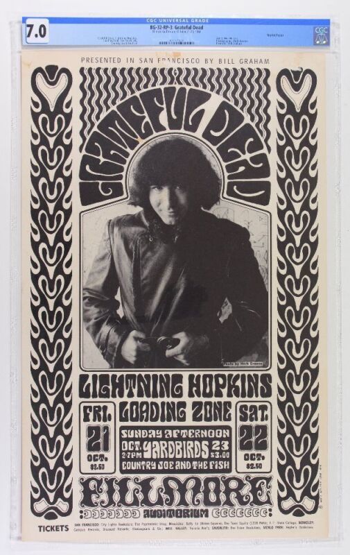 1966 BG-32 Grateful Dead Yardbirds Fillmore Auditorium RP3 Poster CGC 7.0