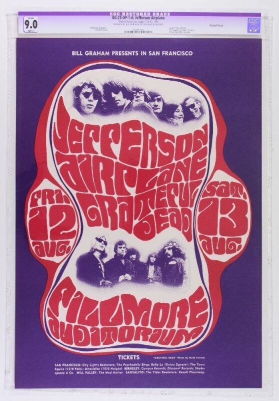 1966 BG-23 Jefferson Airplane Grateful Dead Fillmore Auditorium Poster CGC 9.0 RESTORED