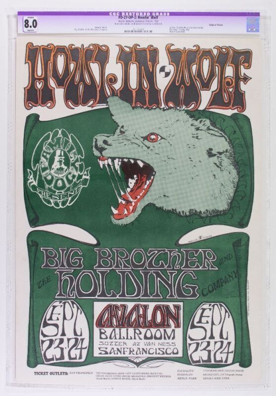1966 FD-27 Howlin' Wolf Big Brother Avalon Ballroom Poster CGC 8.0 RESTORED