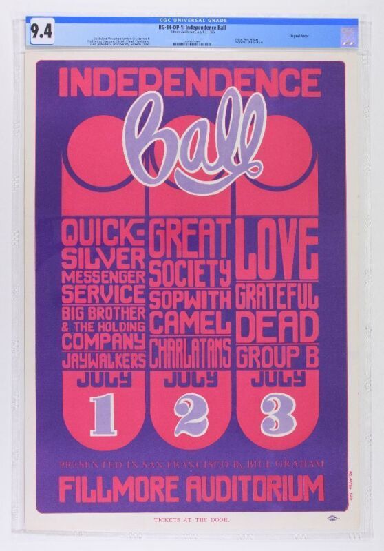 1966 BG-14 Grateful Dead Big Brother Independence Ball Fillmore Auditorium Poster CGC 9.4