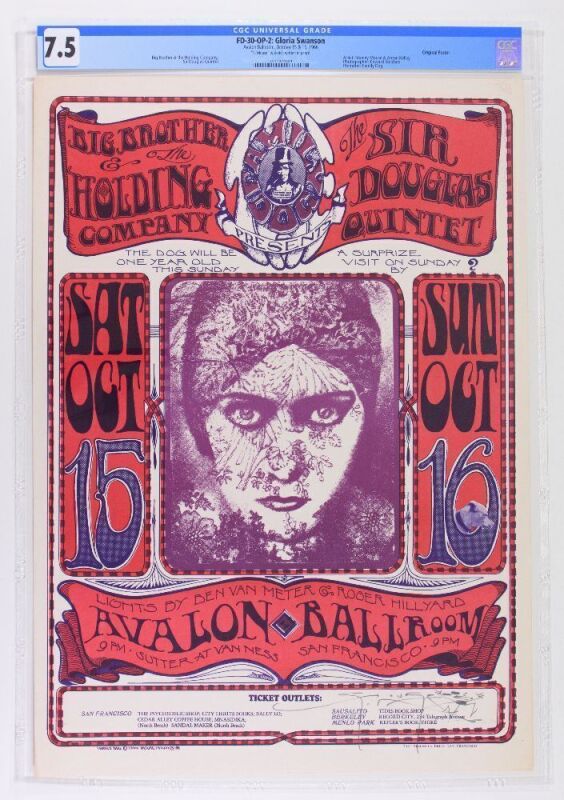 1966 FD-30 Big Brother Janis Joplin Avalon Ballroom Signed Mouse Poster CGC 7.5