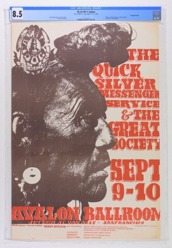 1966 FD-25 Great Society Quicksilver Avalon Ballroom Poster CGC 8.5