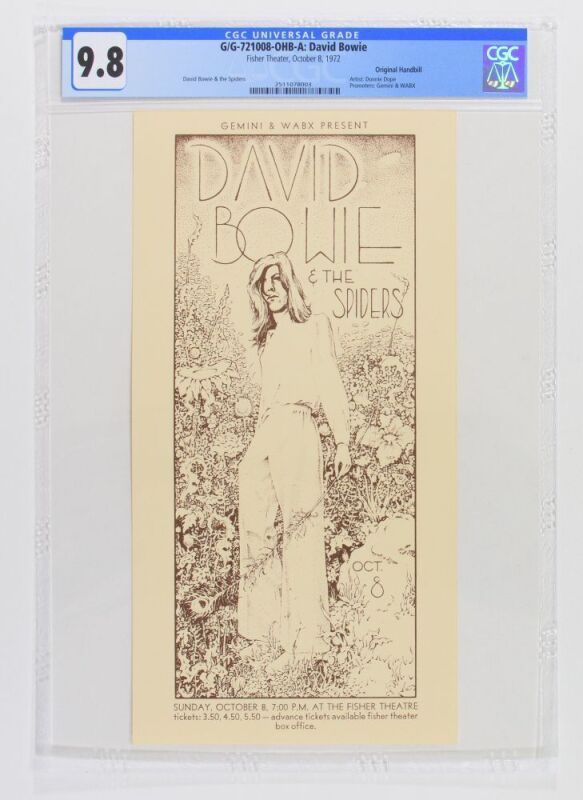 1972 G/G-721008 David Bowie & The Spiders From Mars The Fisher Theatre Detroit Handbill CGC 9.8