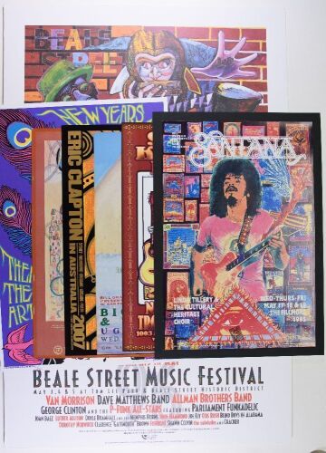 Lot of 7 Various Clapton Santana Dylan Kimock Modern Posters