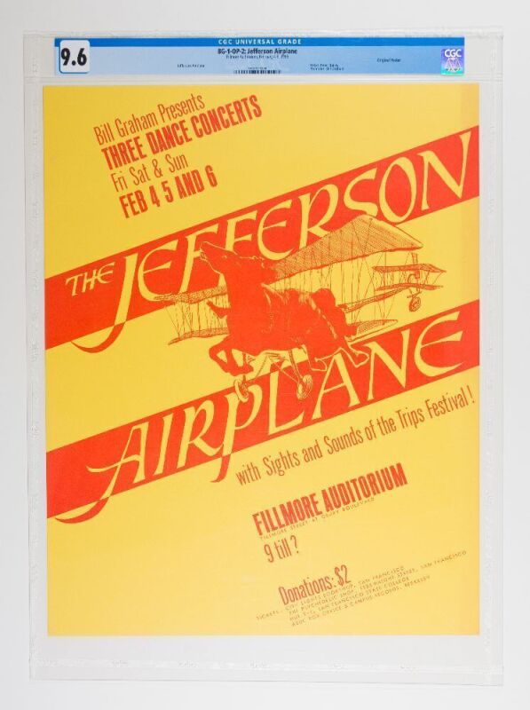 1966 BG-1 Jefferson Airplane Fillmore Auditorium Original Printing Poster CGC 9.6