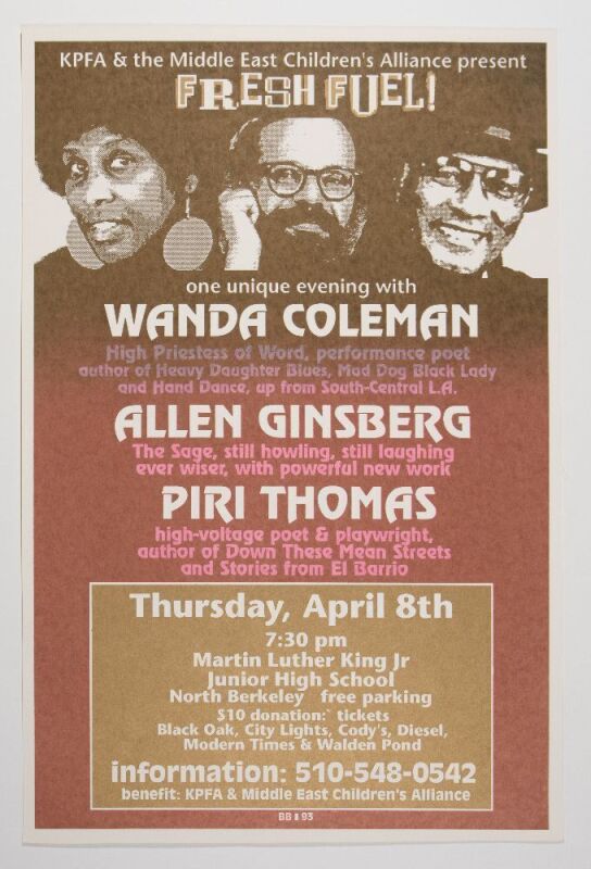 1993 Wanda Coleman Allen Ginsberg Martin Luther King Junior High School Poster Near Mint 87