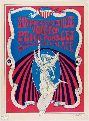 1967 Bob Fried San Francisco State College Vote For Peter Pursley Poster Extra Fine 69