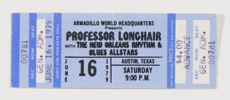1979 Professor Longhair Armadillo World Headquarters Ticket Stub