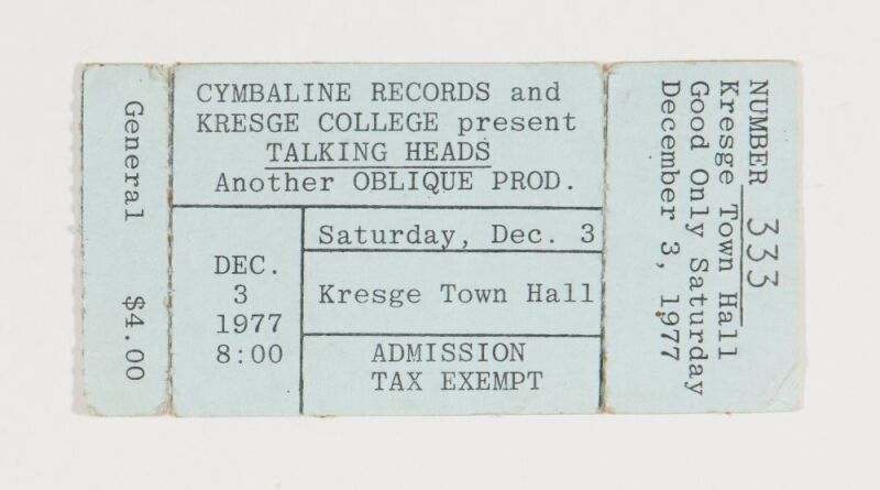 1977 Talking Heads Kresge Town Hall Santa Cruz Ticket Excellent 71