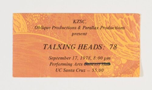 1978 Talking Heads UC Santa Cruz Ticket Extra Fine 69