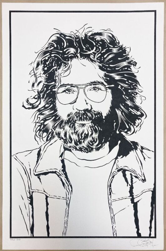 2017 Chuck Sperry Jerry Garcia Summer Black and White Signed Sperry Test Print Poster Near Mint 89