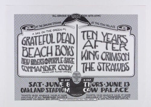 1974 Grateful Dead Beach Boys Day On The Green Oakland Poster Mint 91