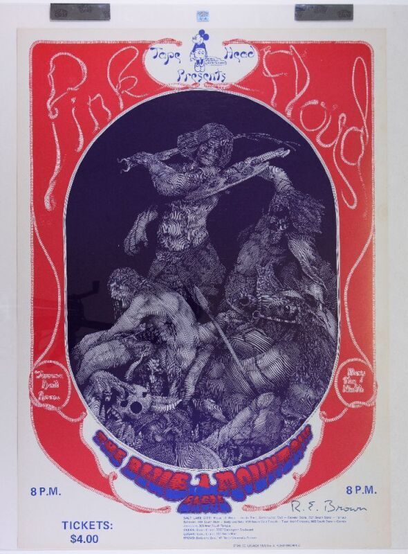 1970 Pink Floyd Terrace Ballroom Salt Lake City Signed Brown Poster Near Mint 87