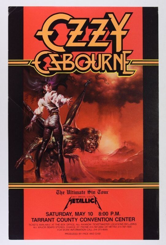 1986 Ozzy Osbourne Metallica Tarrant County Convention Center Fort Worth Poster