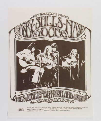 1970 Crosby Stills Nash & Young Portland Coliseum Handbill