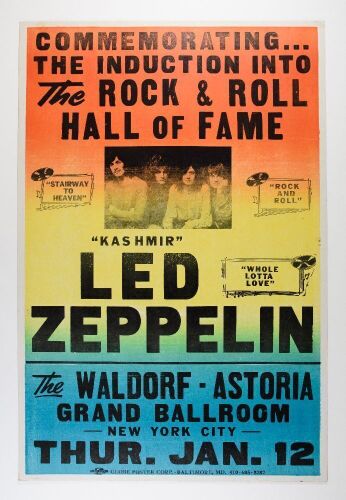 1995 Led Zeppelin Rock & Roll Hall of Fame Induction Globe Cardboard Poster Near Mint 85