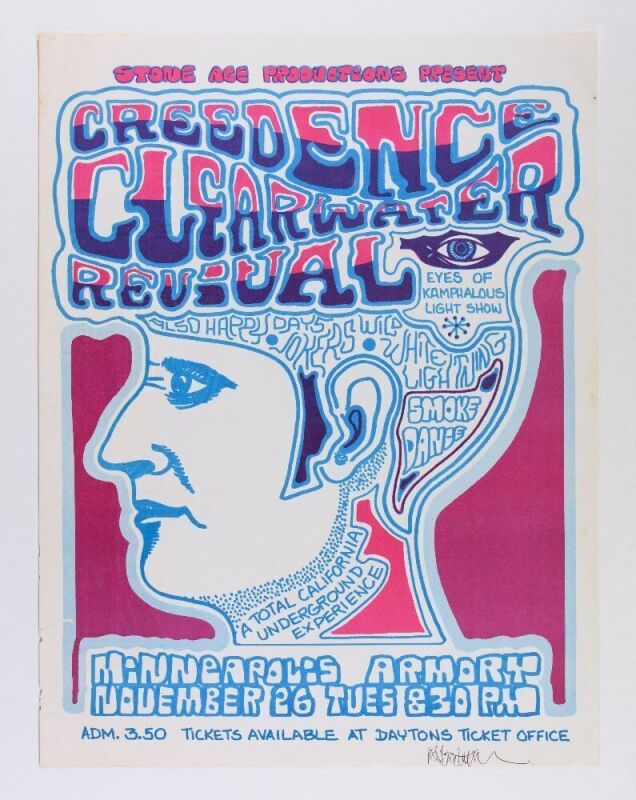 1968 Creedence Clearwater Revival Minneapolis Armory Signed Poster Excellent 71