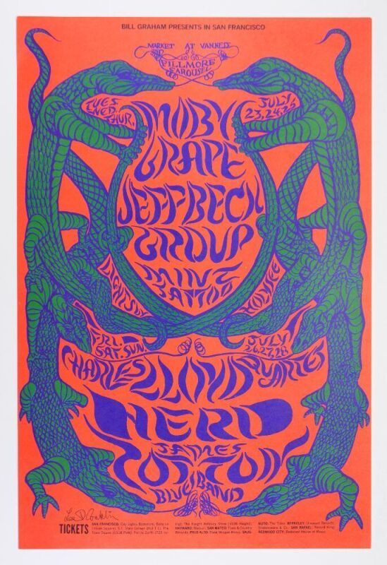 1968 BG-130 Moby Grape Jeff Beck Group Fillmore West Signed Conklin Poster Near Mint 87