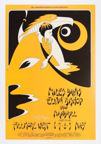 1971 BG-279 Miles Davis Elvin Bishop Group Fillmore West Signed Singer Poster Near Mint 87