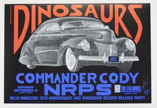 1988 NF-46 Alton Kelley The Dinosaurs Commander Cody NRPS The Fillmore Signed Kelley Poster Near Mint 85